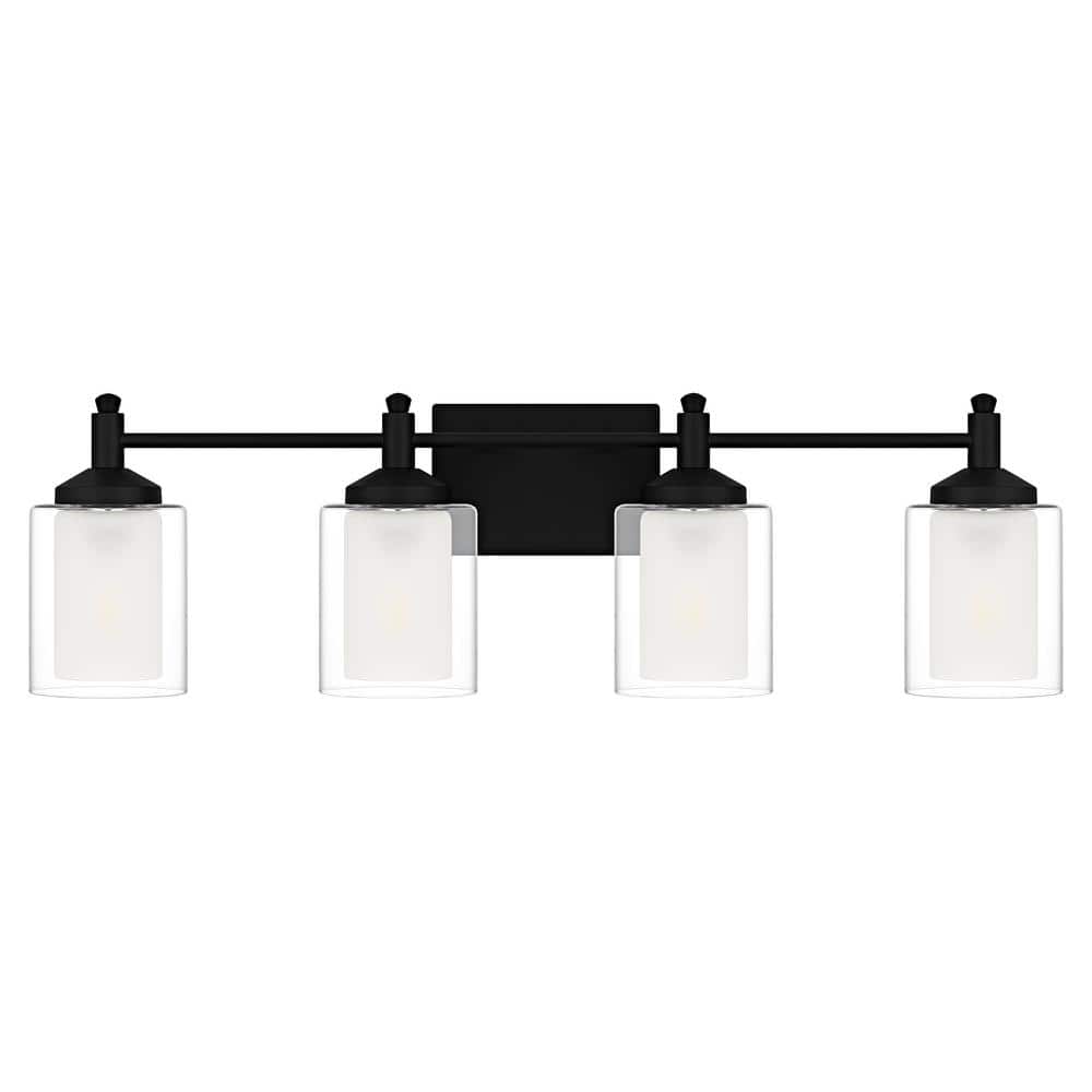 DSI LIGHTING Jaylin 30.75 in. 4-Light Matte Black Vanity Light with Clear and Frosted Glass Shades (2)