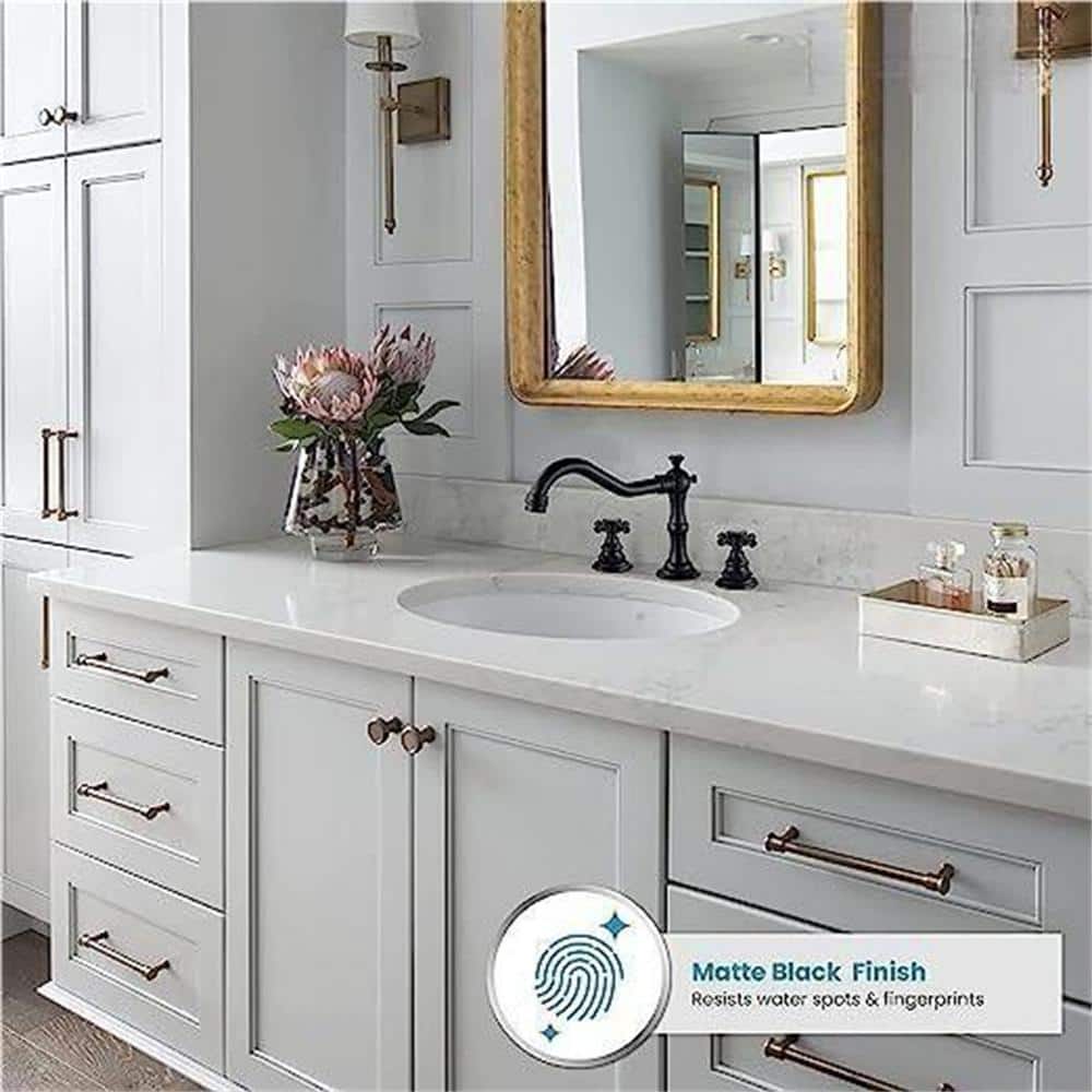 Dyiom Matte Black Victorian Widespread Deck Mounted 3-Holes Double Handles Bathroom Sink Faucet-Word Bath Accessory Set (3)