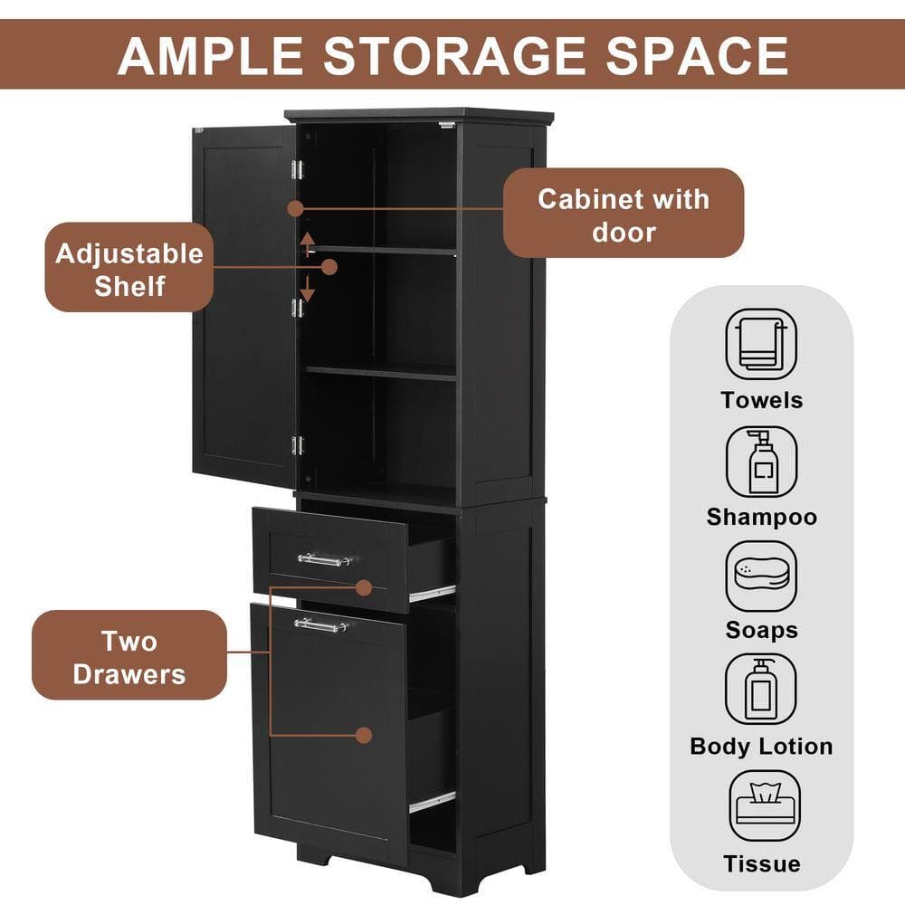 Tenleaf 20 in. W 13 in. D 68.10 in. H MDF Linen Cabinet, Bathroom Storage Cabinet with Drawer and Adjustable Shelf (3)