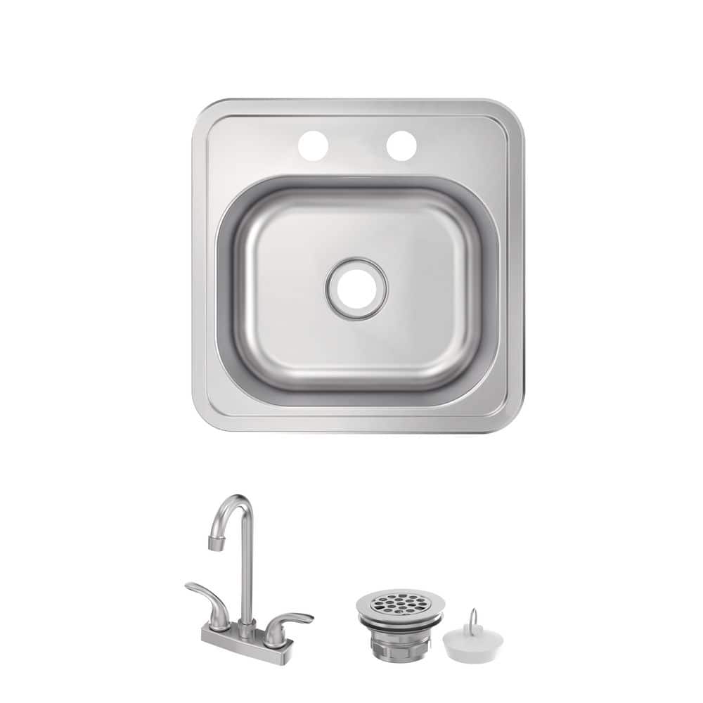 Glacier Bay 15 in. Drop-In Single Bowl 20-Gauge Stainless Steel Kitchen Sink with Faucet (1)