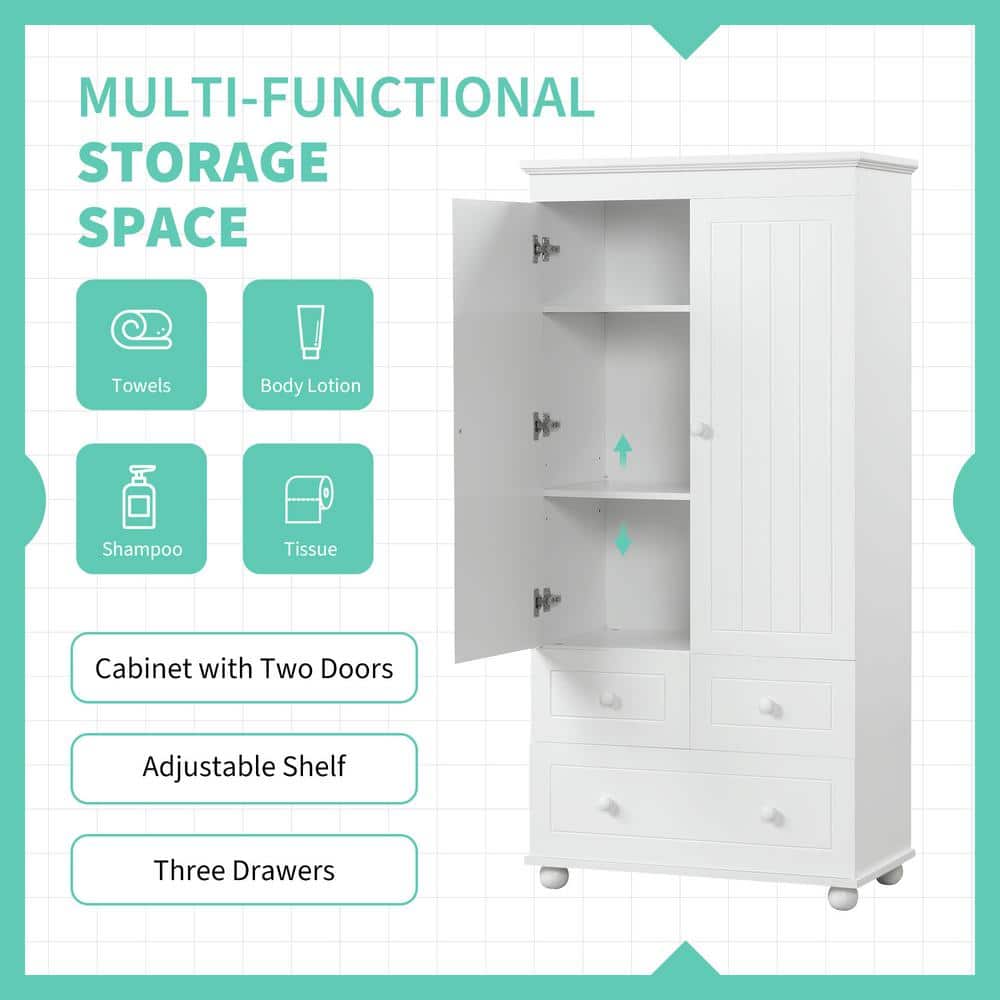 Unbranded 30.6 in. W 15.8 in. D 62.7 in. H Linen Cabinet with Adjustable Shelf and 3 Drawers for Bathroom, Office (4)