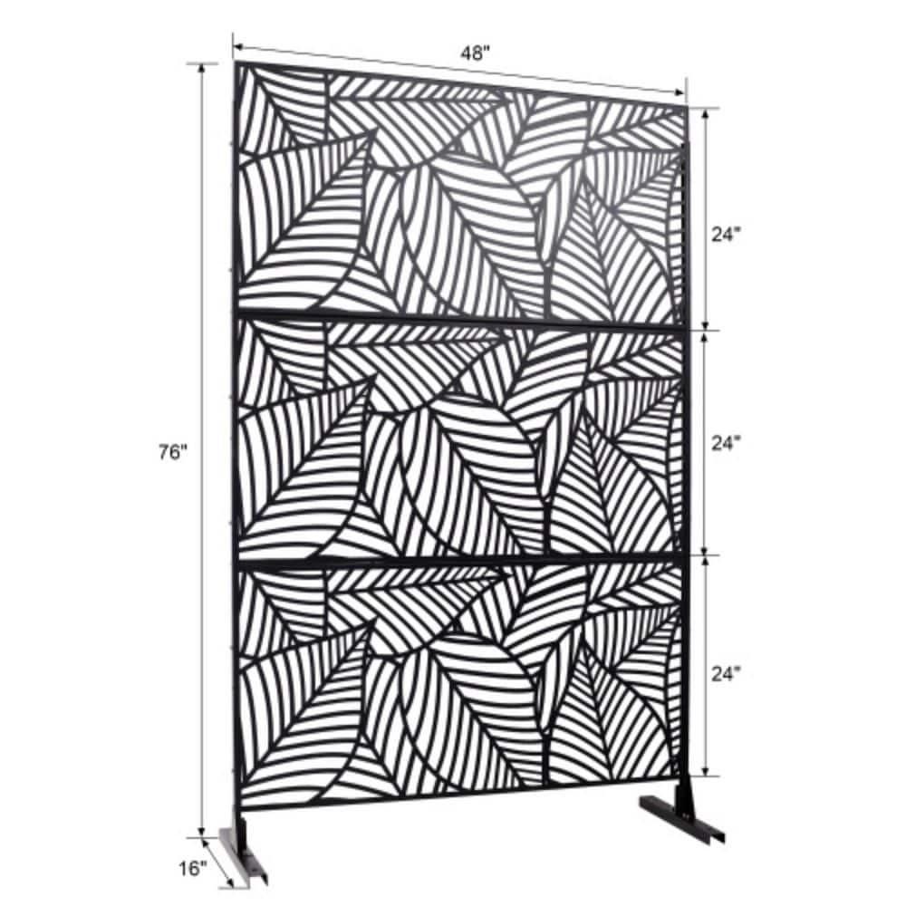 Dracelo Outdoor & Indoor Privacy Screen Metal Privacy Screen 76 in.Hx48 in.W, Freestanding Decorative Privacy Screen Black Metal (3)