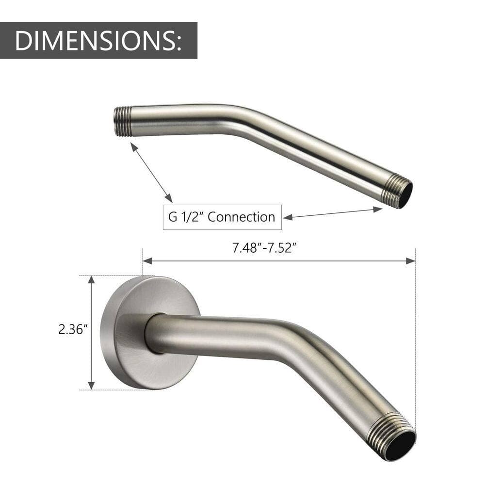 Helhom 7.52 in. Anti-leakage Ceiling Wall Mounted Solid Brass Shower Arm and Flange Replacement in Brushed Nickel (2)