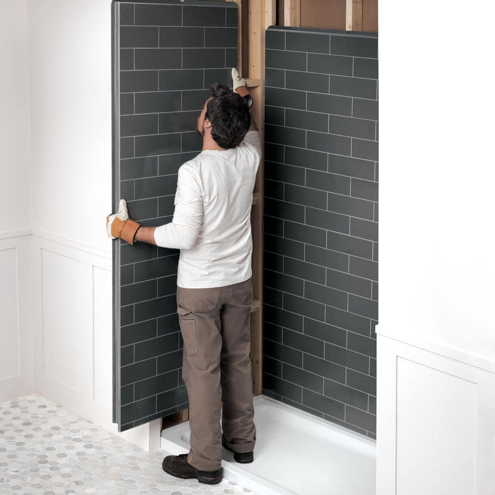 MAAX Utile Metro 36 in. W x 80 in. H Direct-to-Stud Fiberglass Shower Wall Set for Corner in Ash Grey, 2 Panels (2)