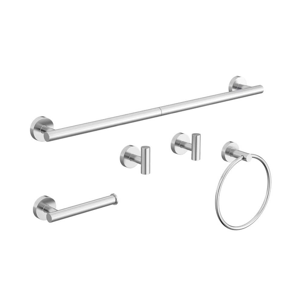 HOMEMYSTIQUE 5-Piece Wall-Mounted Bathroom Hardware Set with 26 in. Towel Bar and Toilet Paper Holder in Polished Chrome (1)