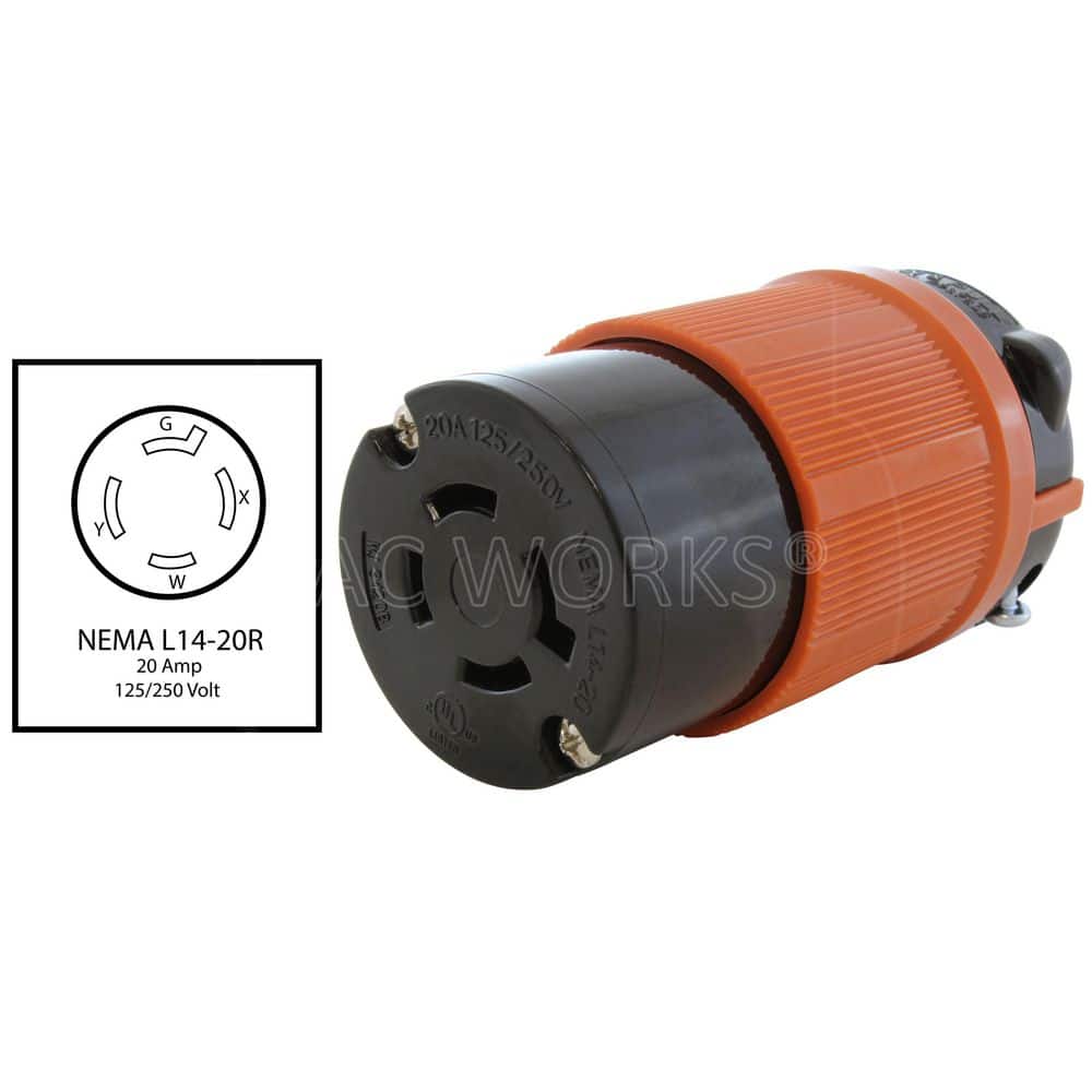 AC WORKS NEMA L14-20R 20A 125/250V 4-Prong Locking Female Connector UL C-UL Approval (2)