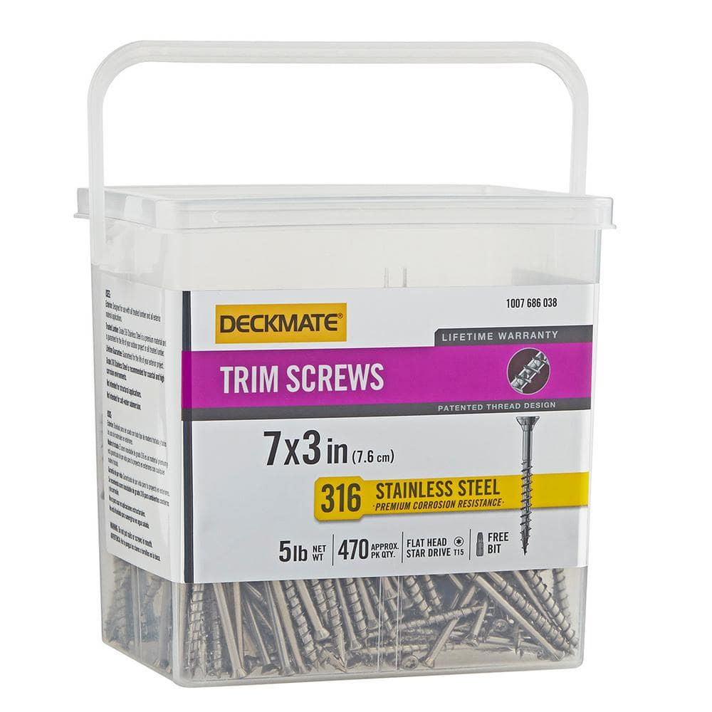 DECKMATE Marine Grade Stainless Steel #7 X 3 in. Wood Trim Screw 5lb (Approximately 470 Pieces)