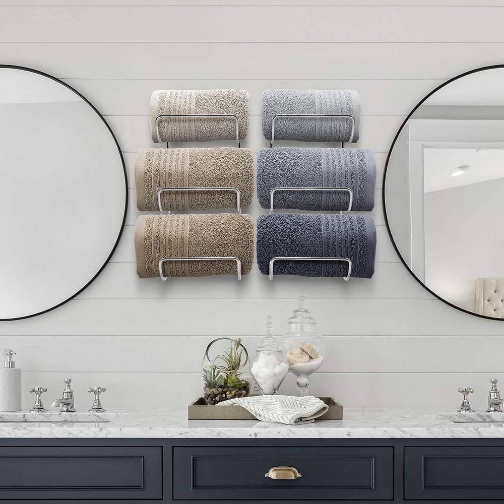 Dyiom Towel-Rack Holder - Wall Mounted Storage Organizer for Linens Set of 2 (Silver) (2)