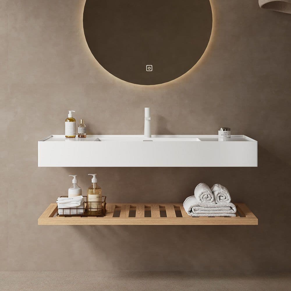 Coporesell 6.89 in. White Acrylic Wall-Mounted Bathroom Integrated Sink and Shelf (1)
