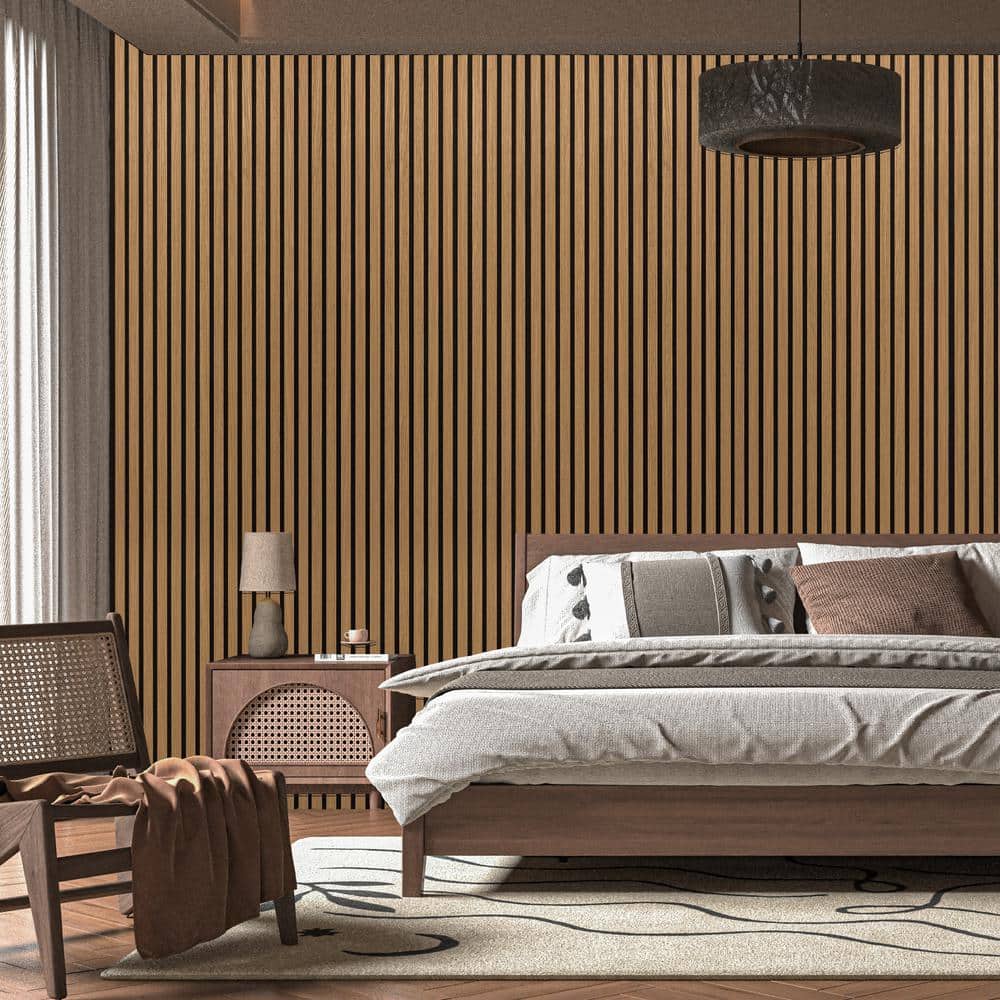 Art3dwallpanels Teak 4/5in. x 1-1/3ft. x 8-1/2ft. Acoustic MDF Decorative Wall Paneling, 3D Fluted Sound Absorbing Panel (2-Pcs) (3)