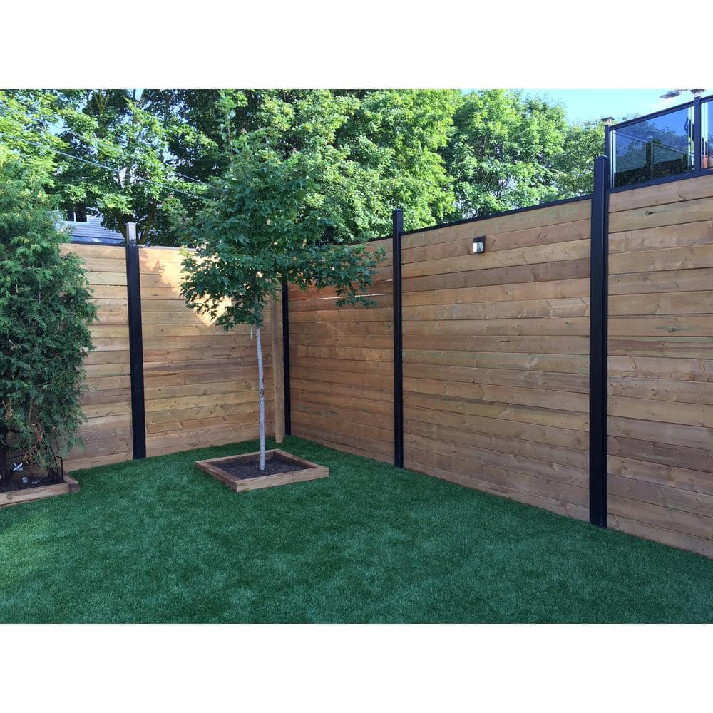 Slipfence 3 in. x 3 in. x 12 ft. 4 in. Black Powder Coated Aluminum Fence Post Includes Post Cap (2)