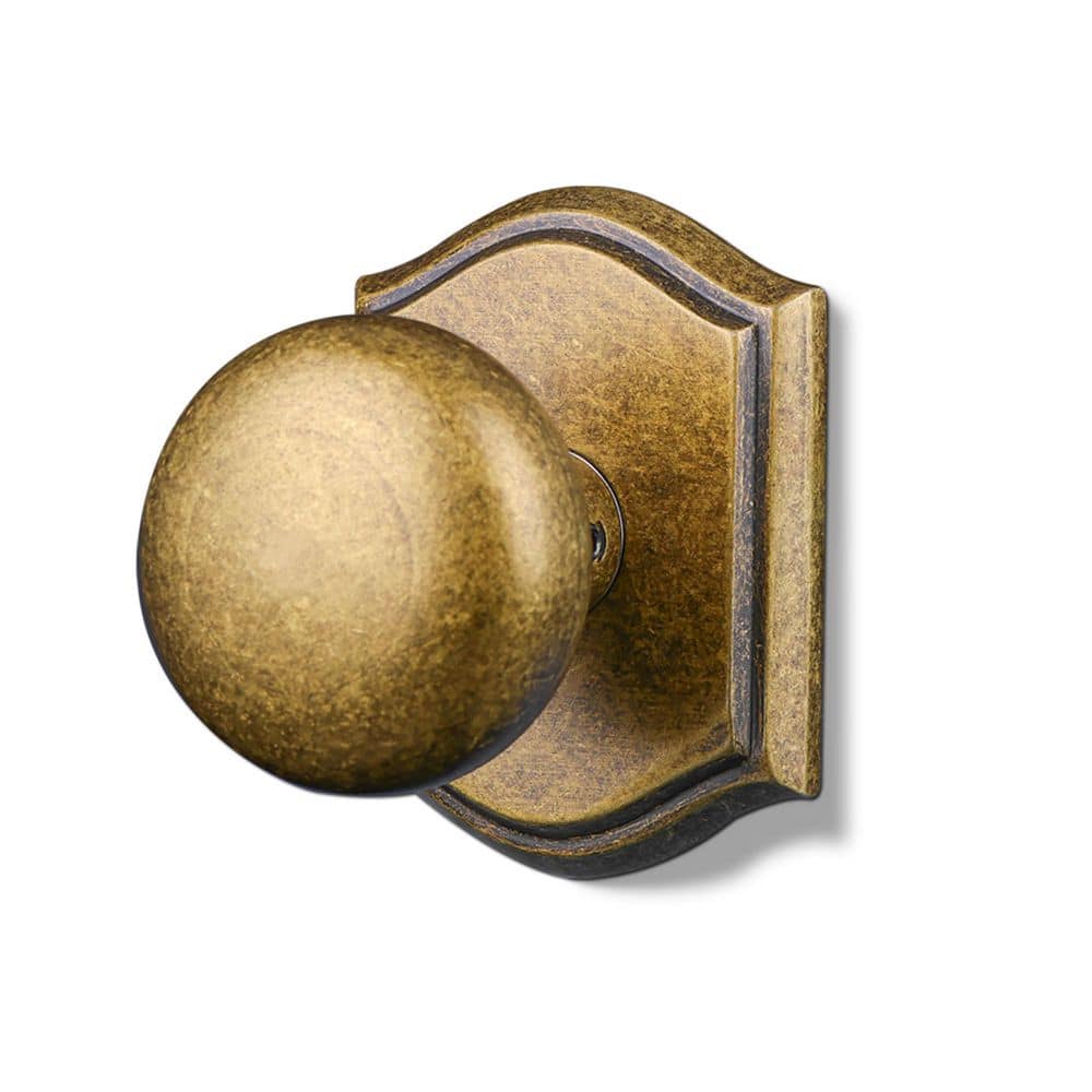 Senyhardware Classic Elegant Vintage Brass Interior Dummy Door Knob 2 Pack with Round Knob and Arch Backplate