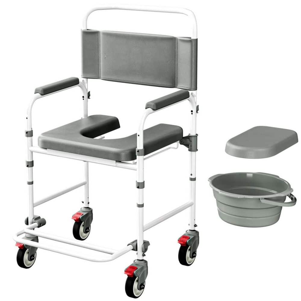 Wudkey Bedside Commode with Wheels and Bucket for Elderly and Disabled, Shower Wheelchair with 300 lb. Weight Capacity (1)