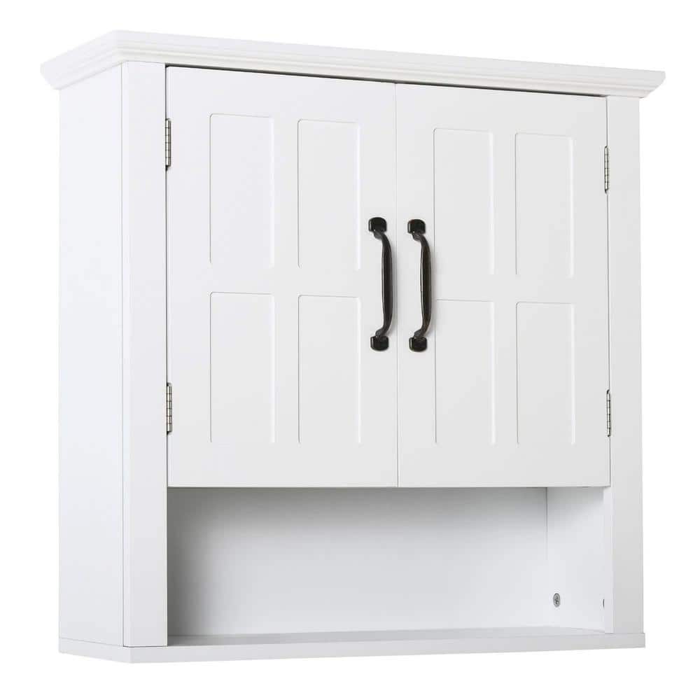 Anqtovp 7.8 in. W x 23.6 in. D x 22.8 in. H Bathroom Storage Wall Cabinet with Adjustable Shelf & 2 Doors in White (1)