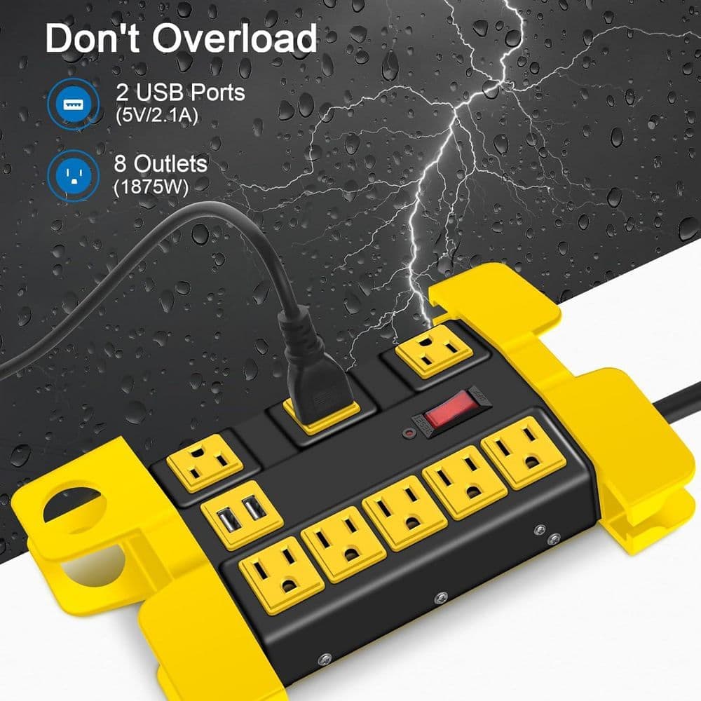 Lukyamzn Heavy Duty Green Metal Power Strip with USB 8 Outlet Surge Protector 2700 Joules 6 ft. Cord Workshop Use (2)