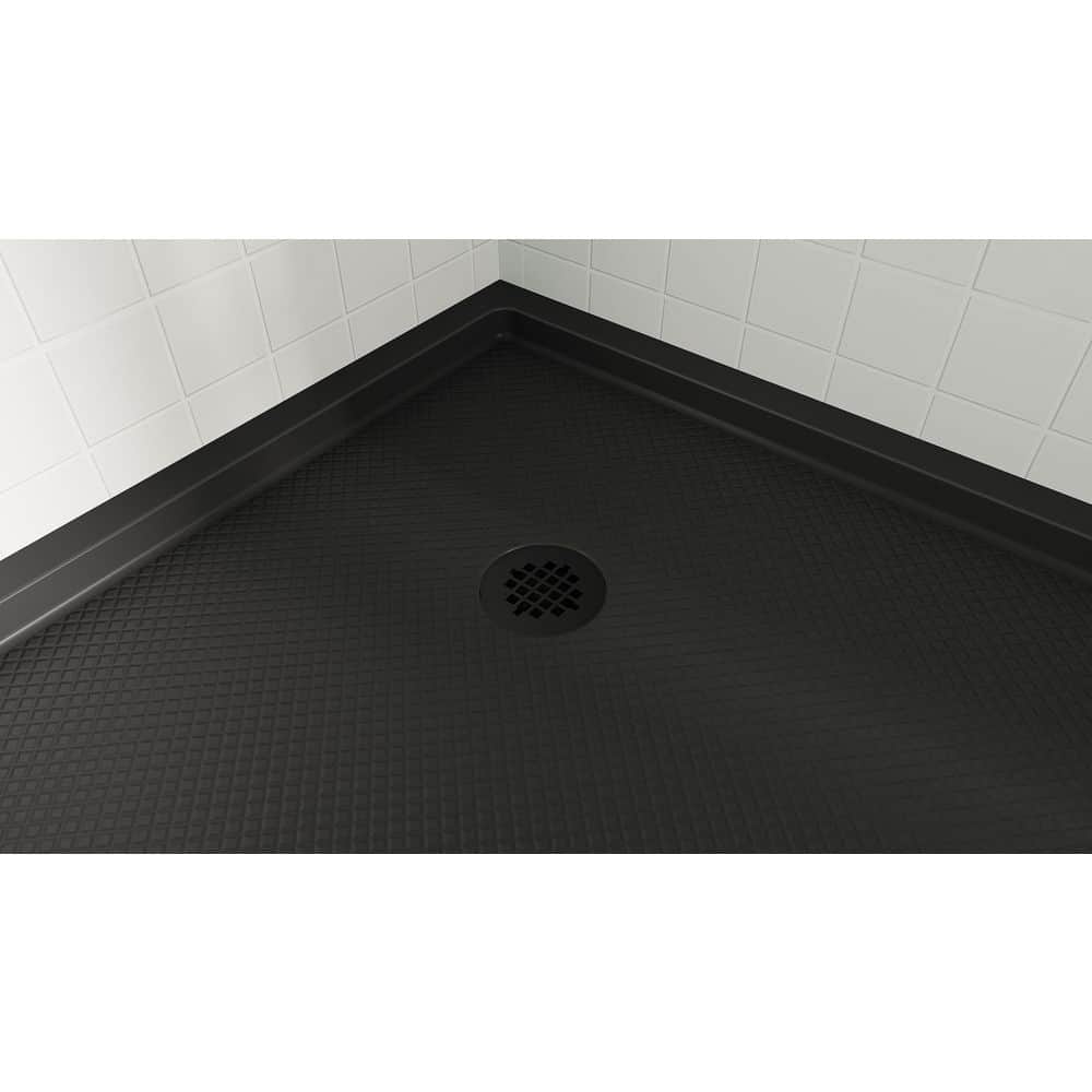 DreamLine SlimLine 36 in. L x 36 in. W Corner Neo Angle Black Shower Pan Base with 2 in. Round Corner Drain in Matte Black (2)