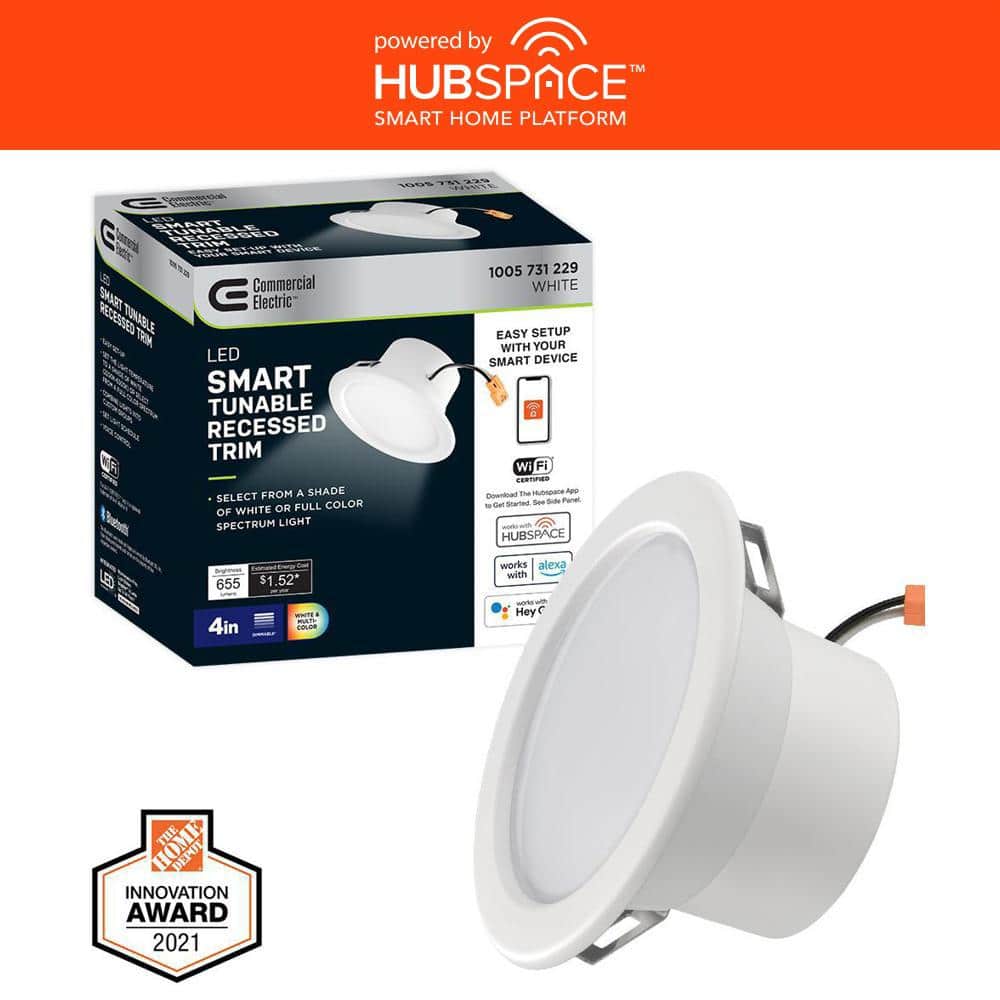 Commercial Electric 1-pack 4 in. T20 Smart Integrated LED Recessed Light Trim Adjustable CCT New Construction Remodel Powered by Hubspace (2)