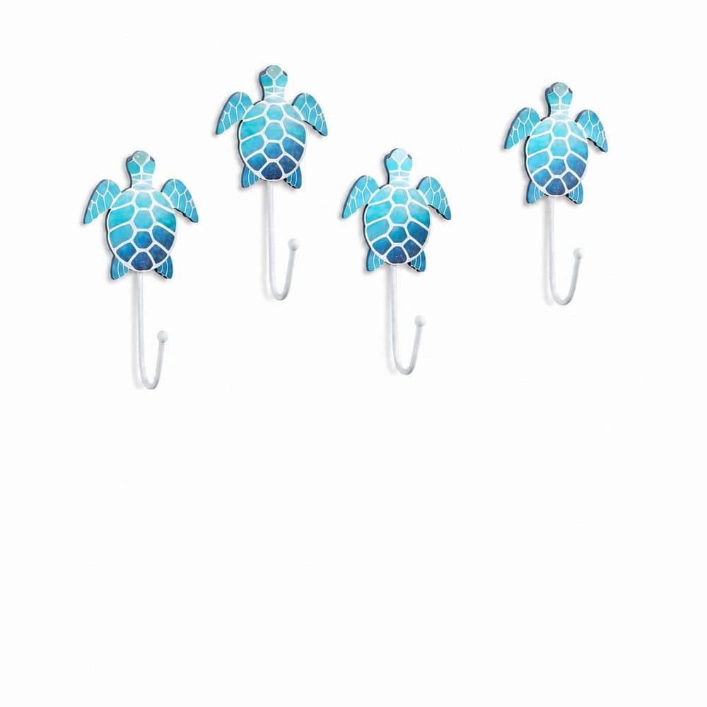 KHKFY Nautical Sea Turtle Wall Hooks Set, 4-Piece Wall Mounted Key Holder for Living Room and Bath, Towel Hooks (1)