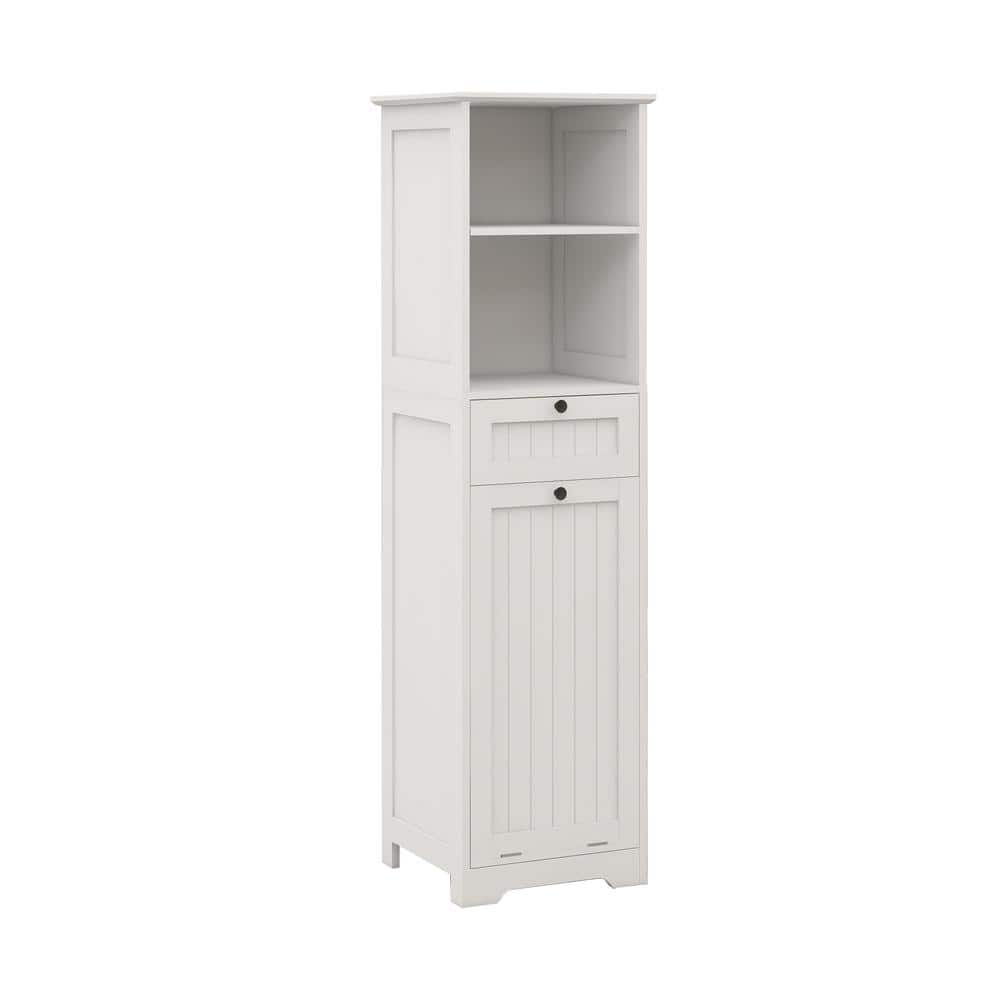 cadeninc 15.74 in. W x 13.77 in. D x 55.11 in. H Bathroom Storage Cabinet with 1-Drawer, Tilt-Out Laundry Sorter Cabinet, White (1)