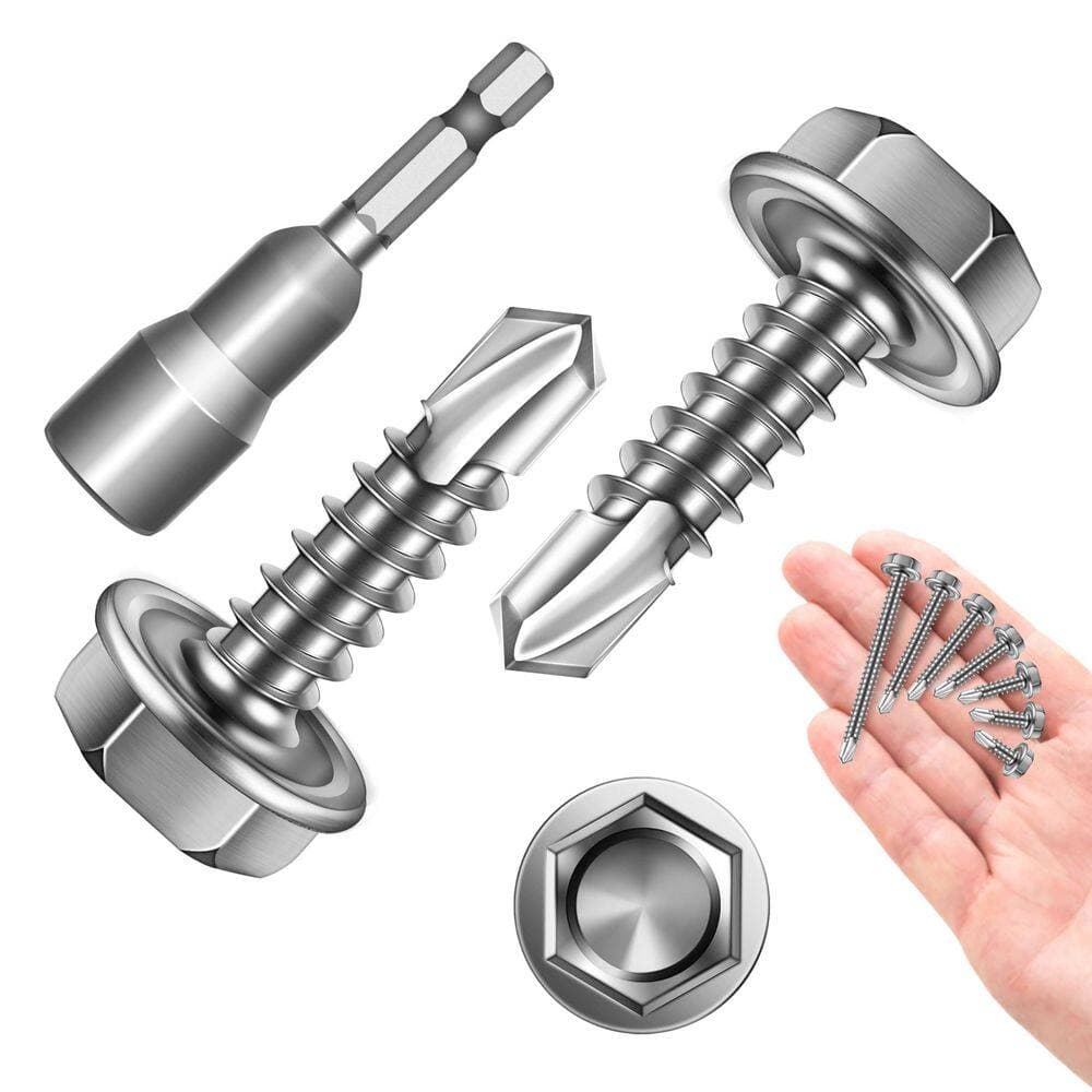 MYWISH #8 x 5/8 in. Silver Hex Washer Head Self Drilling Sheet Metal Screws (100-Pack) (1)