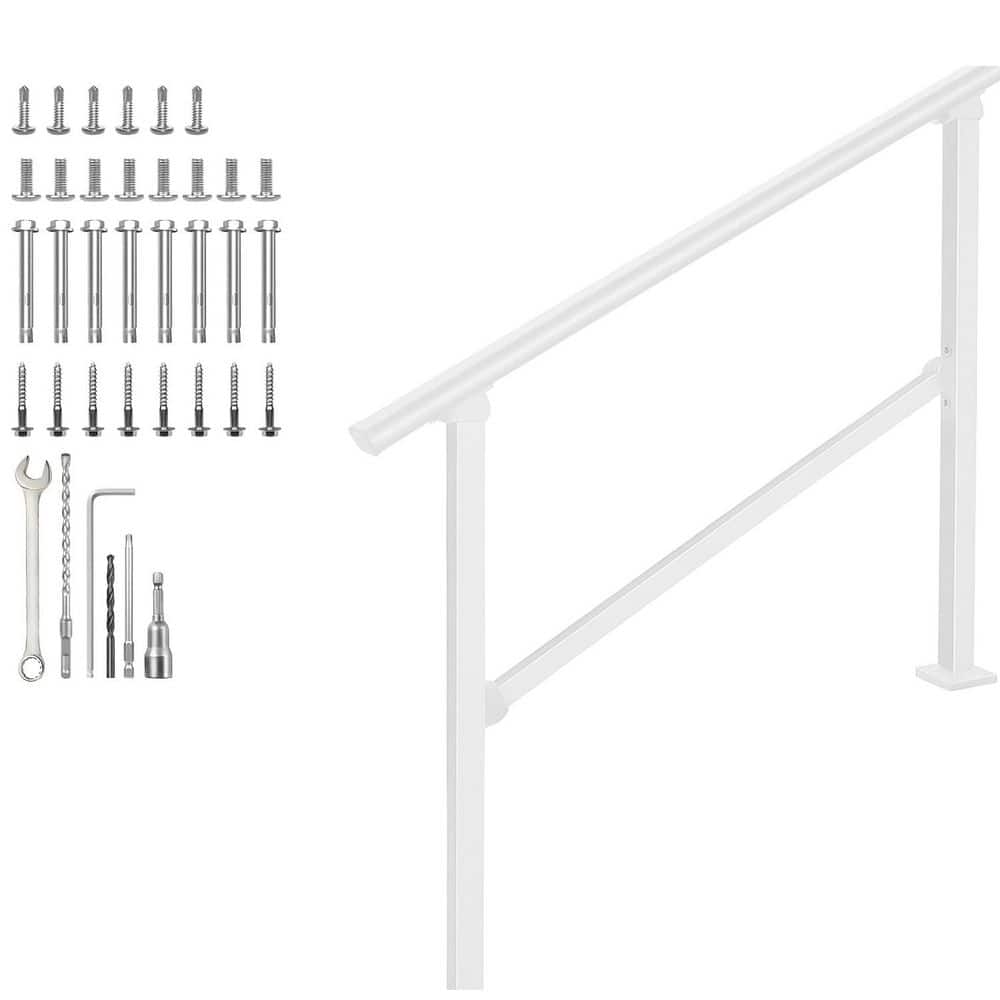 Afoxsos 4ft White Wrought Iron Outdoor Stair Handrail for 4 Steps w/ Easy DIY Installation Kit for Concrete & Wooden Steps (1)