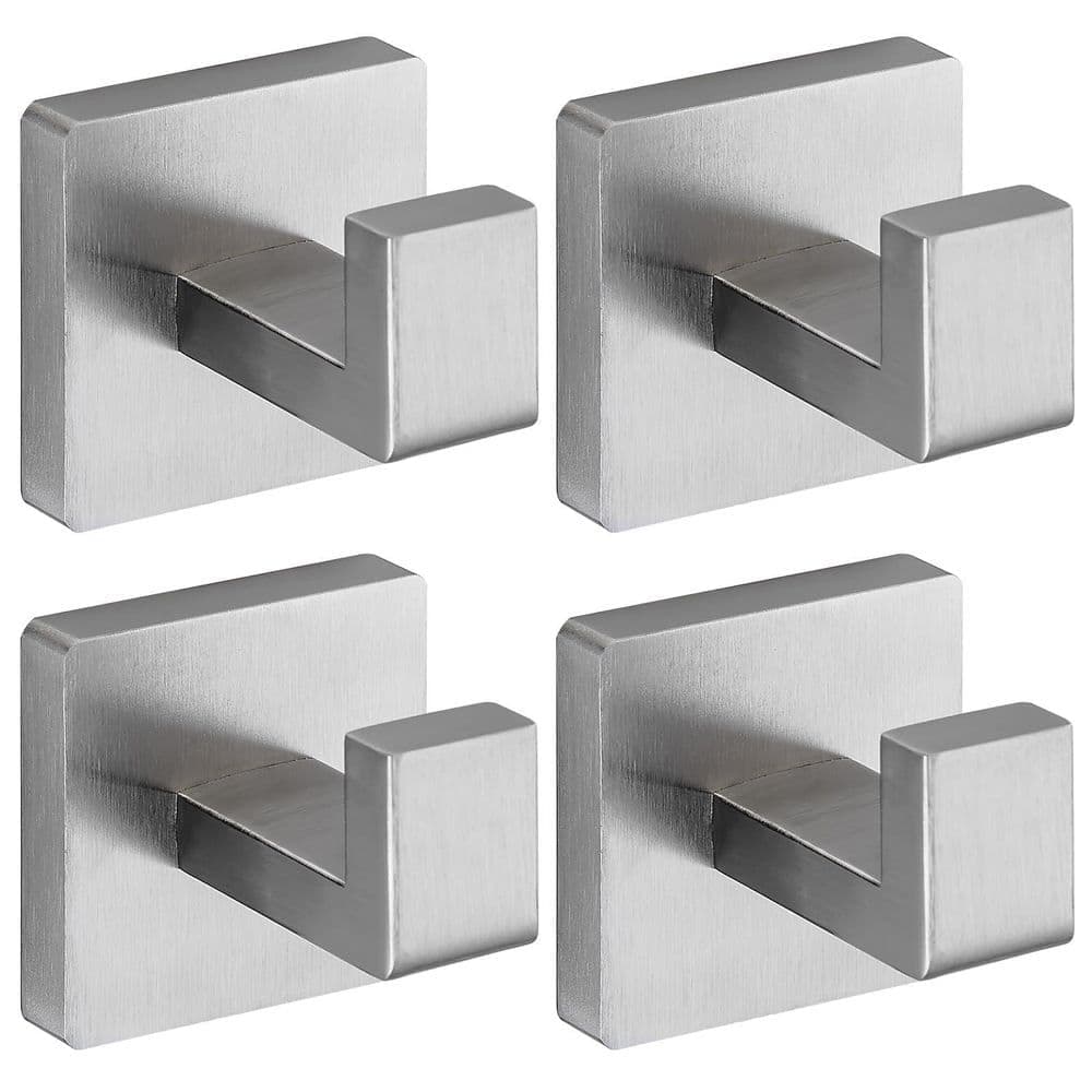 Unbranded 4-Pack Brushed Nickel Square Stainless Steel Wall-Mounted Robe Towel Hook for Bathroom and Kitchen Wall