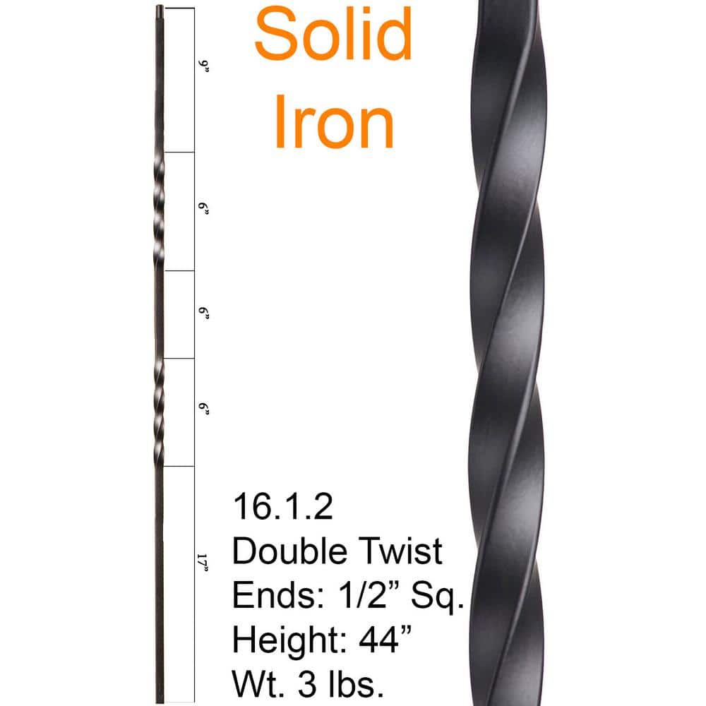 HOUSE OF FORGINGS Twist and Basket 44 in. x 0.5 in. Satin Black Double Twist Solid Wrought Iron Baluster (2)