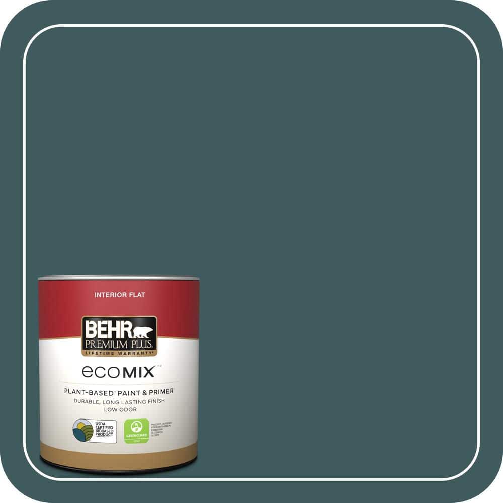BEHR PREMIUM PLUS 1 qt. #510F-7 Teal Forest Flat EcoMix Plant-Based Interior Paint & Primer (1)