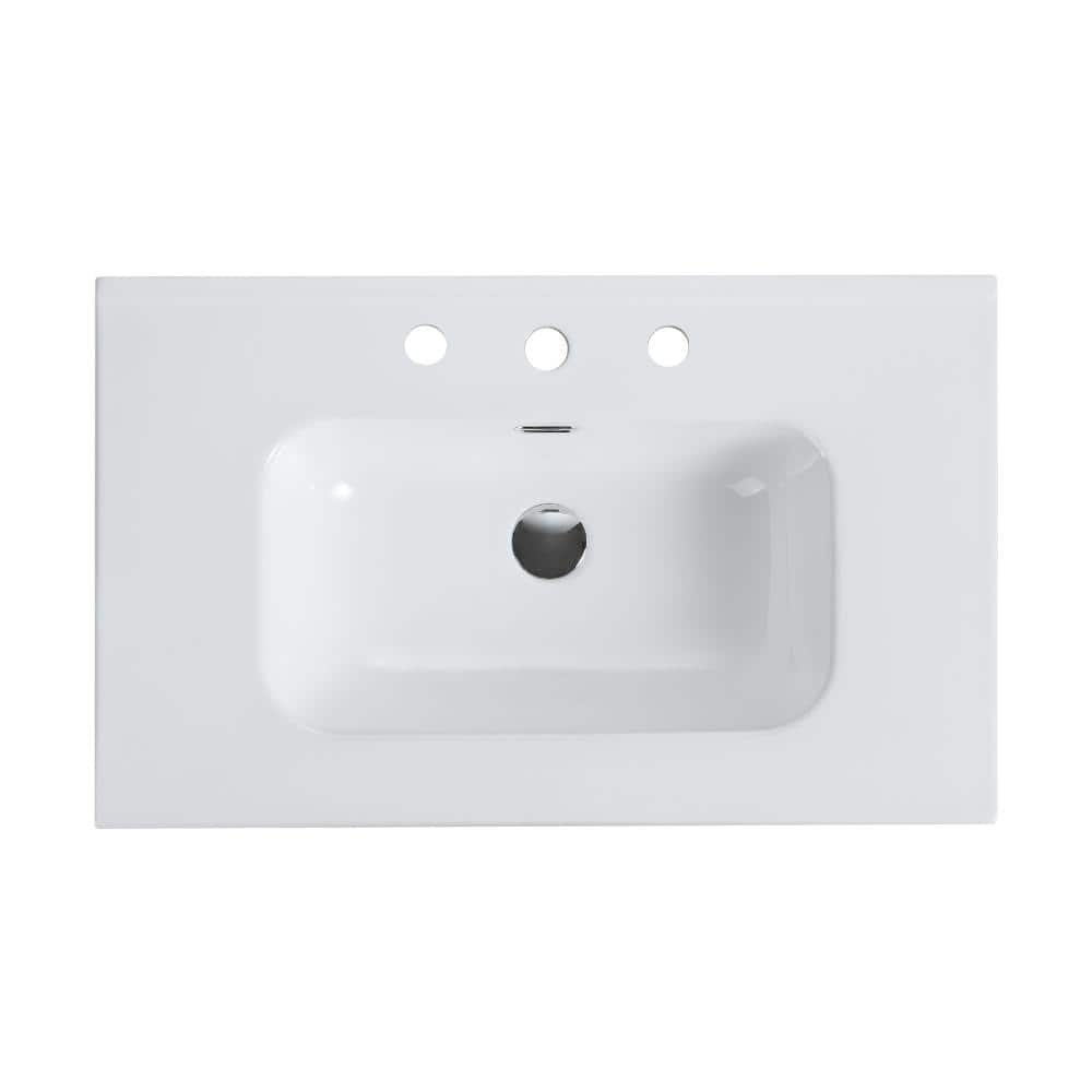 TCYO 30 in. Ceramic Bathroom Sink in Gloss White with Integrated Bowl (1)