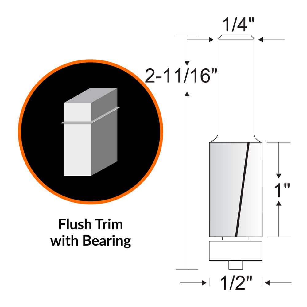 WEN 1/2 in. Flush Trim Carbide Tipped Router Bit with 1/4 in. Shank and 1 in. Cutting Length (2)