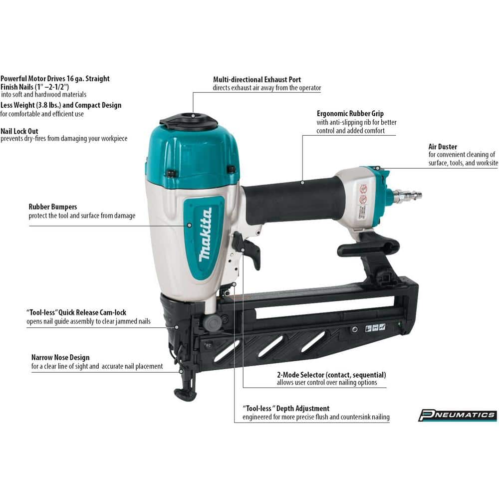 Makita Pneumatic 16-Gauge, 2-1/2 in. Straight Finish Nailer (2)