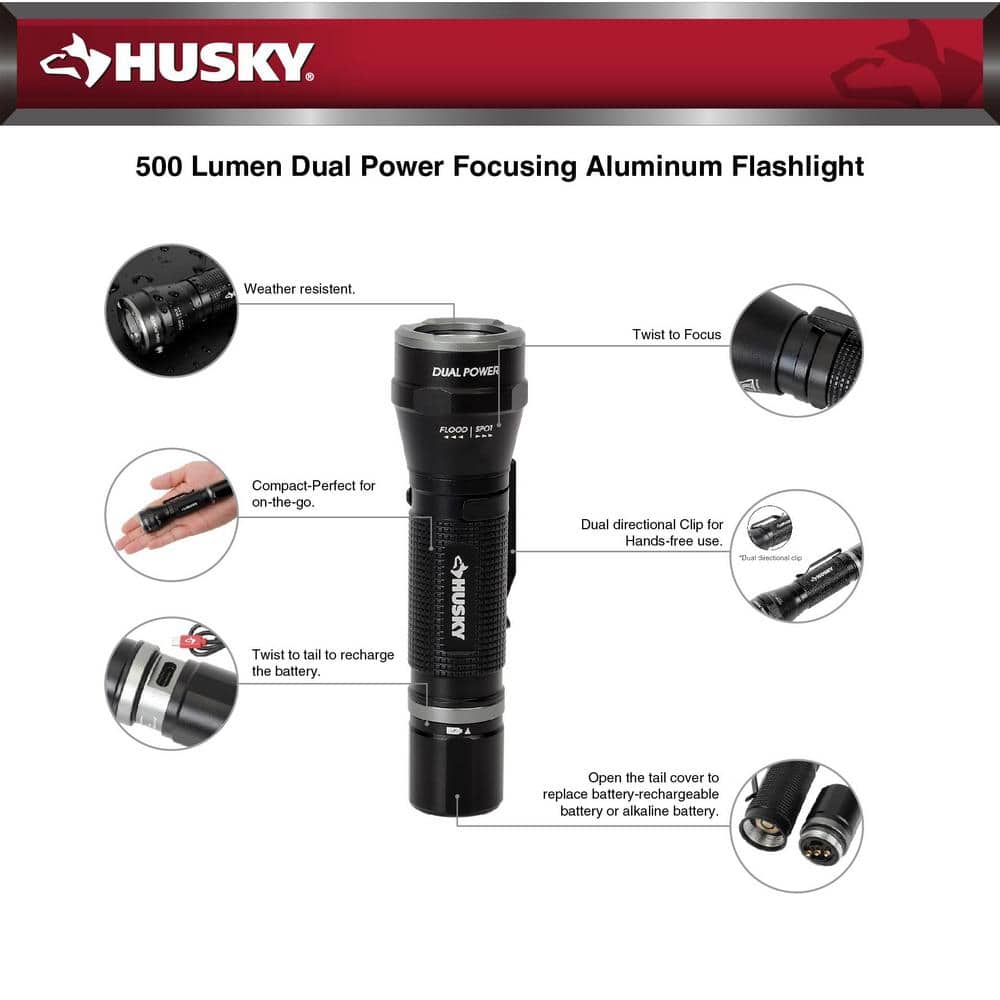 PRIVATE BRAND UNBRANDED 500 Lumens Dual Power Aluminum Flashlight 3.7-Volt 1200 mAh Rechargeable Replacement Battery (2)