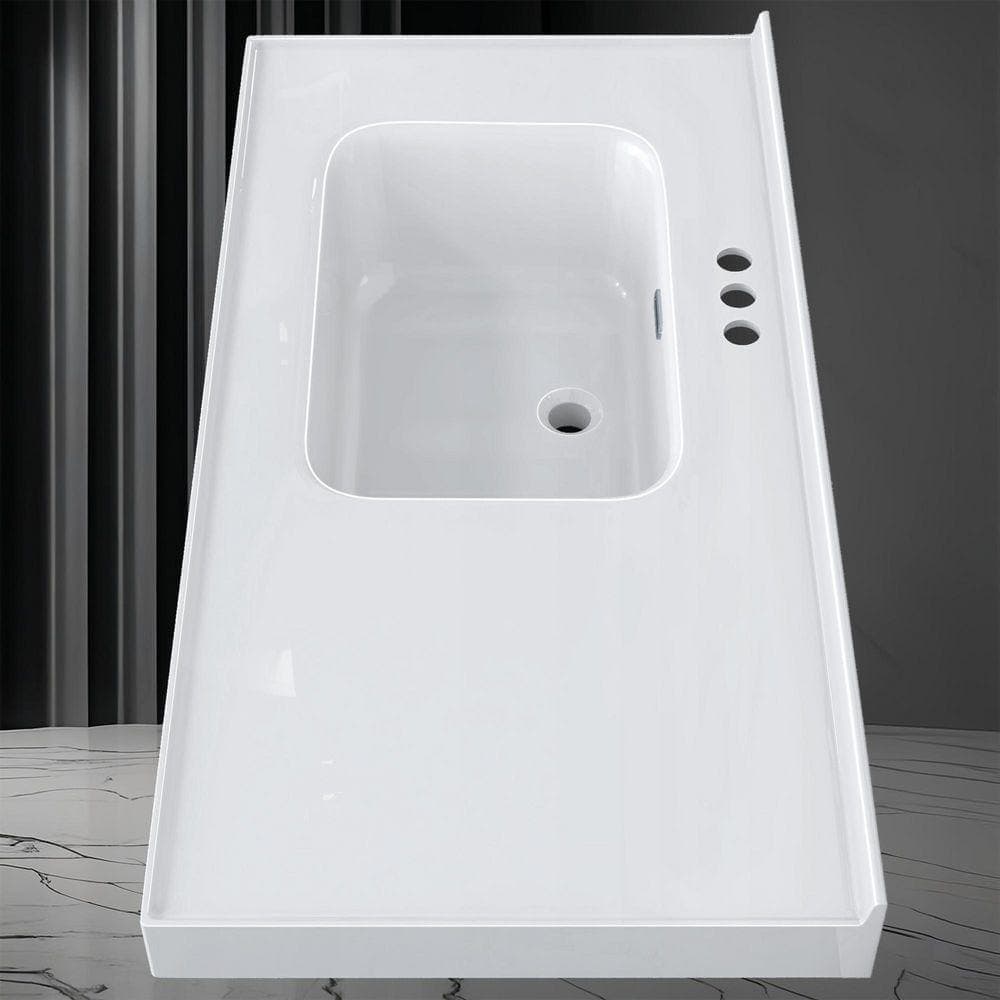 NTQ 43 in. W x 22 in. D Solid Surface White Vanity Top Rectangular Single Sink Bathroom Vanity Top in White with Overflow (3)