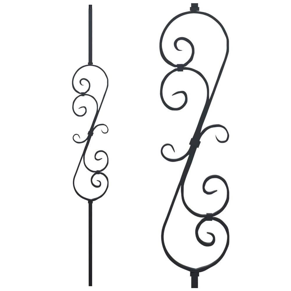 EVERMARK Stair Parts 44 in. x 5/8 in. Satin Black Scroll Iron Baluster for Stair Remodel