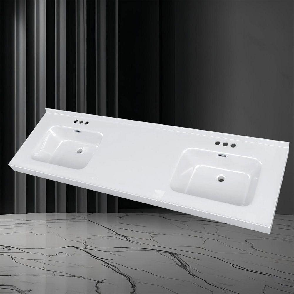NTQ 73 in. W x 22 in. D Solid Surface White Vanity Top Rectangular Double Sink Bathroom Vanity Top in Glossy White (1)