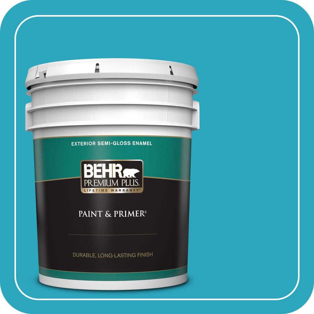 BEHR PREMIUM PLUS 5 gal. #MQ4-52 Gulf Waters Semi-Gloss Enamel Exterior Paint & Primer