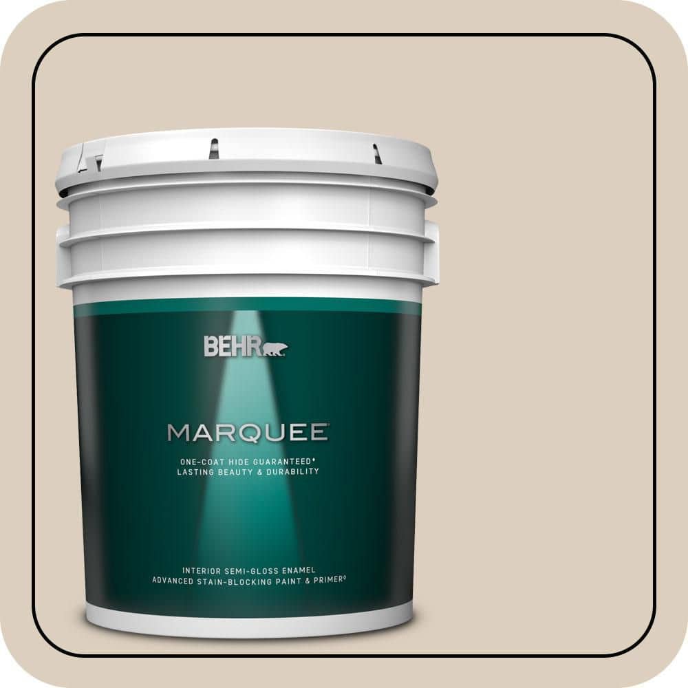 BEHR MARQUEE 5 gal. #OR-W07 Spanish Sand Semi-Gloss Enamel Interior Paint & Primer