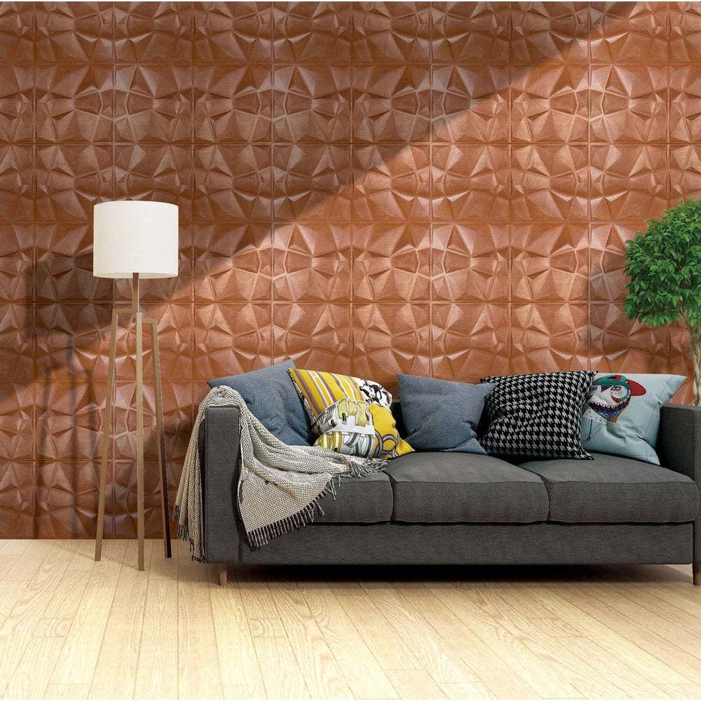 Dundee Deco Falkirk Jura II 1/3 in. 28 in. x 28 in. Peel and Stick Copper Bronze Diamond PE Foam Decorative Wall Paneling (3)