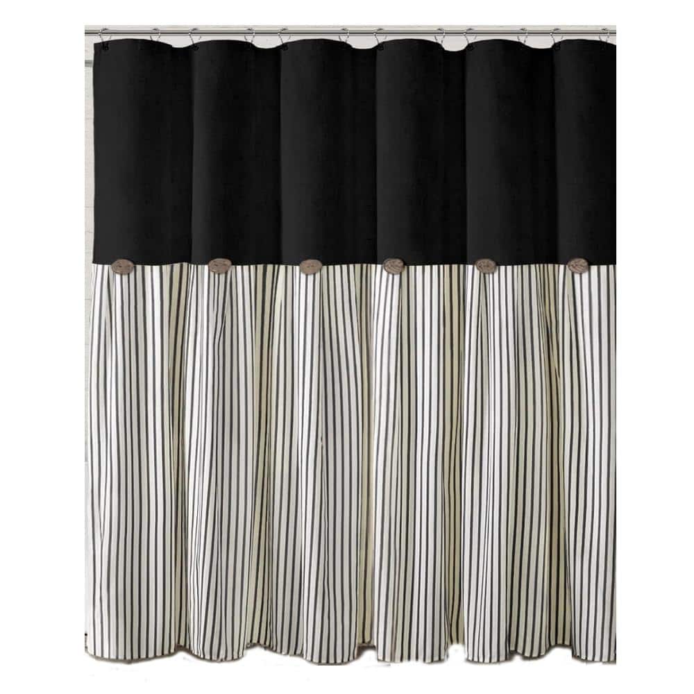 Unbranded 72" W x 72" L Rustic Shower Curtain Linen Button Woven Fabric,Black Stripe