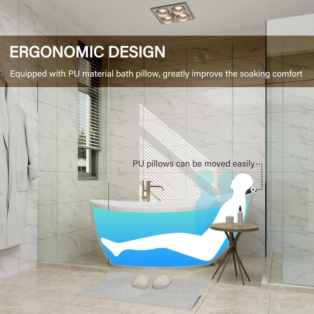 Dimakai 67 in. x 34 in. Solid Surface Soaking Bathtub with Center Drain and Pillow in Matte white (3)