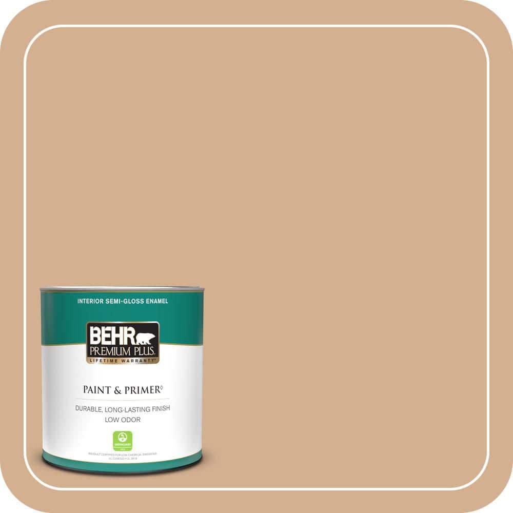 BEHR PREMIUM PLUS 1 qt. #MQ2-4 Butterscotch Amber Semi-Gloss Enamel Low Odor Interior Paint & Primer