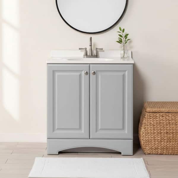 Glacier Bay 31 in. Single Sink Pearl Gray Freestanding Bath Vanity with White Cultured Marble Top (Assembled)