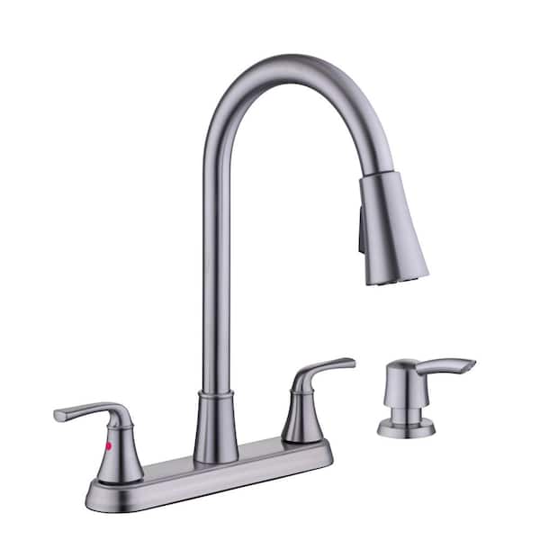 Glacier Bay Sadira Double Handle Pulldown Sprayer Kitchen Faucet with Soap Dispenser in Stainless Steel (2)