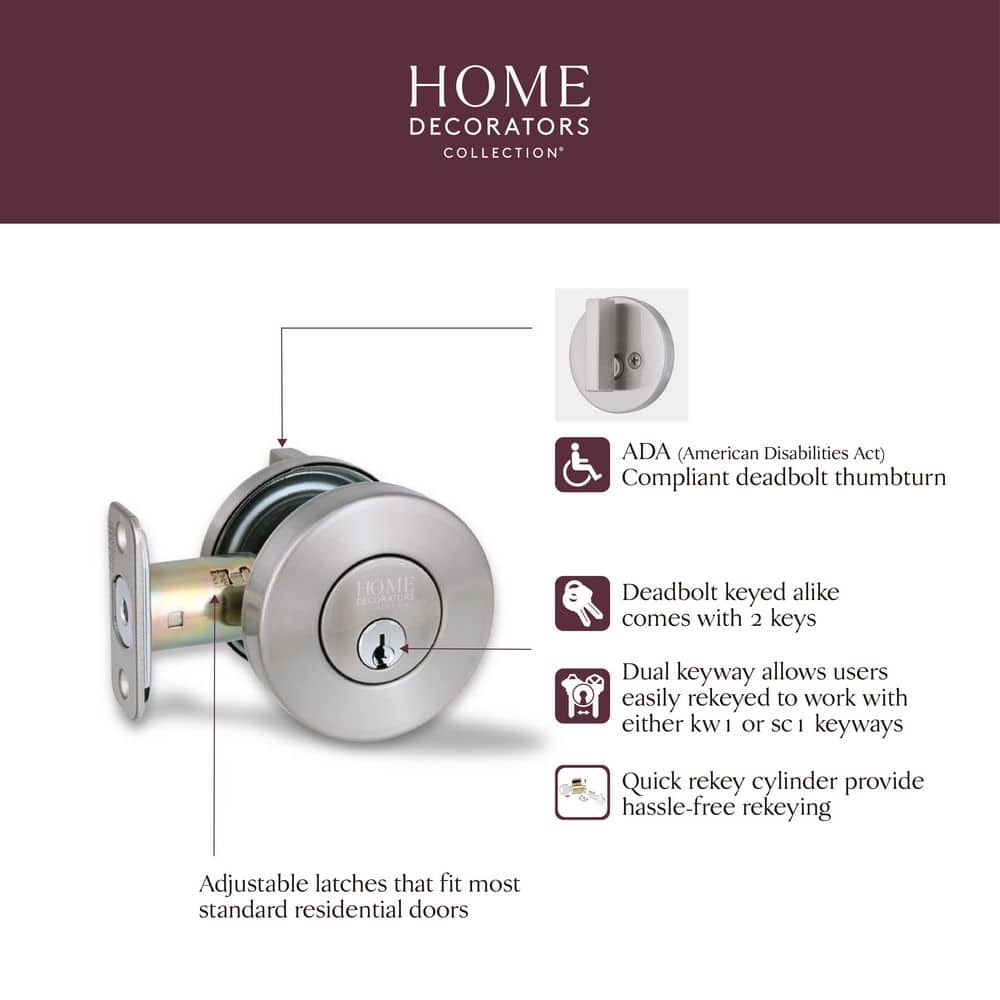 Home Decorators Collection Round Satin Nickel Single Cylinder Deadbolt Featuring Dual Keyway (3)