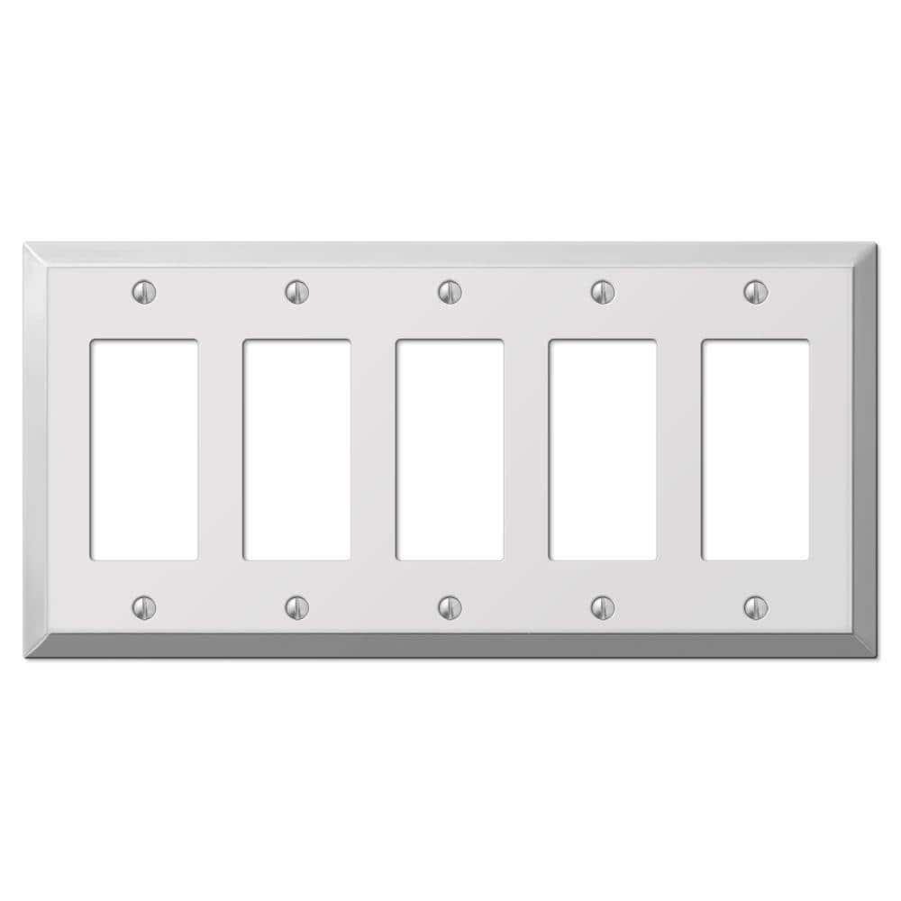 AMERELLE Metallic 5 Gang Rocker Steel Wall Plate - Polished Chrome