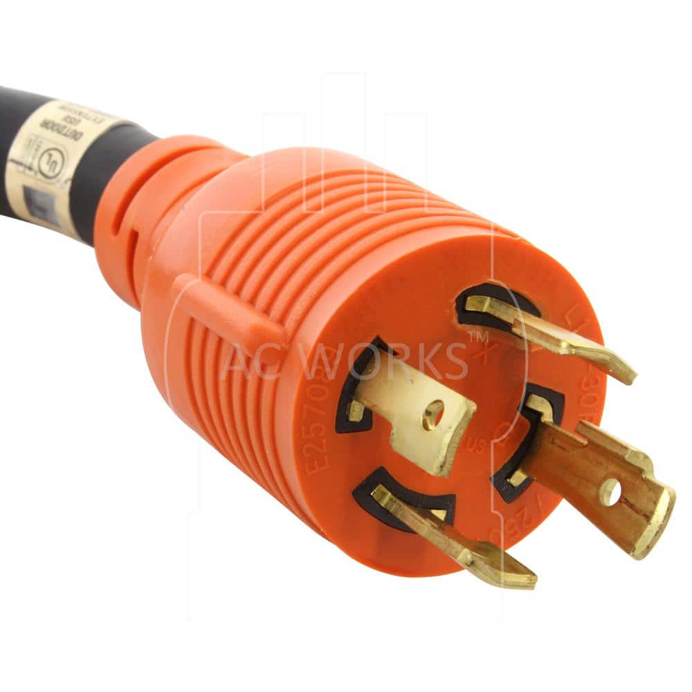 AC WORKS 25 ft. 10/4 Soow Nema L14-30 125-Volt/250-Volt 30 Amp Generator Rubber Extension Cord (3)