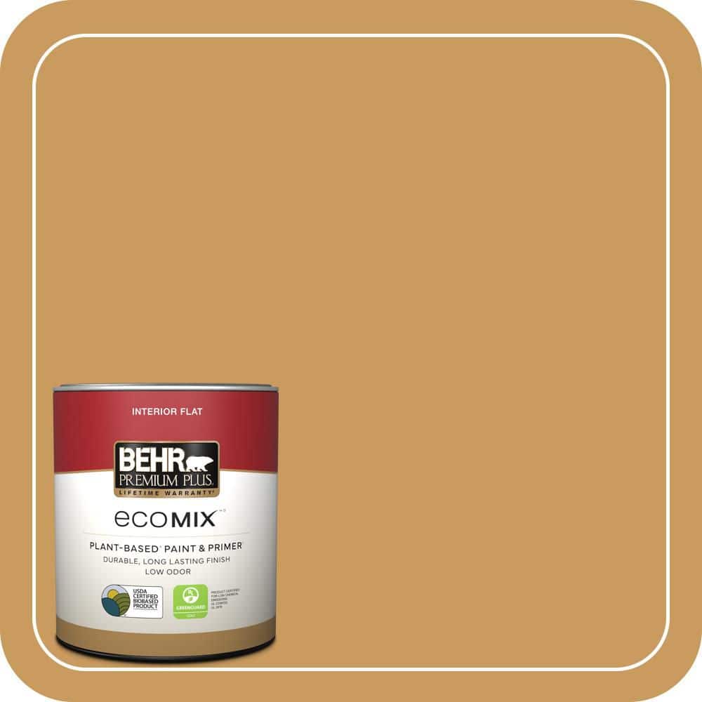 BEHR PREMIUM PLUS 1 qt. #M280-6 Solid Gold Flat EcoMix Plant-Based Interior Paint & Primer (1)
