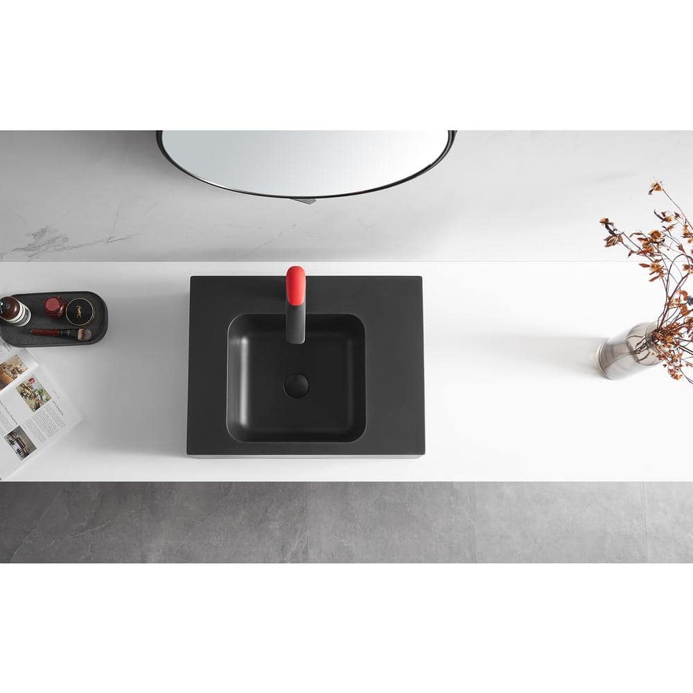 SERENE VALLEY 26 in. Wall-Mount Install or On Countertop Bathroom Composite Sink with Single Faucet Hole in Matte Black (3)