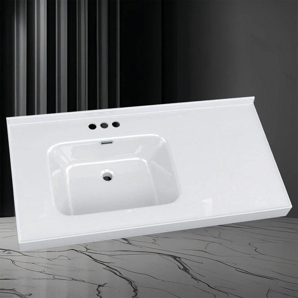 NTQ 43 in. W x 22 in. D Solid Surface Resin White Vanity Top Rectangular Single Sink Bathroom Vanity Top in Glossy White (2)