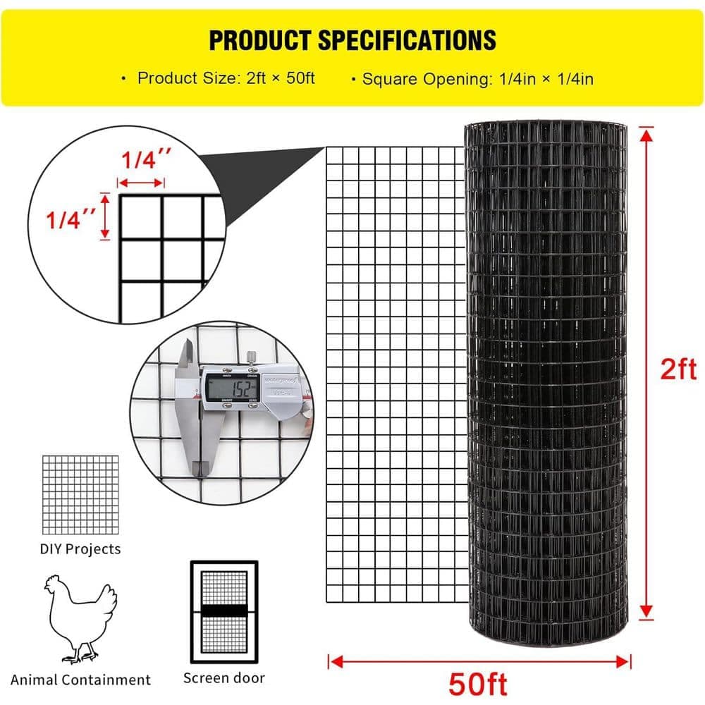 Unbranded 24'' x 50' 19 Gauge Black Vinyl Coated Hardware Cloth Welded Fence Mesh for Home and Garden Fence (3)